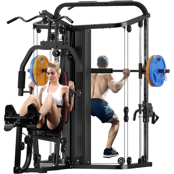 Sunhome Multifunction Home Gym System Smith Machine with 138 lb Weight, Build Muscle, 86.6"