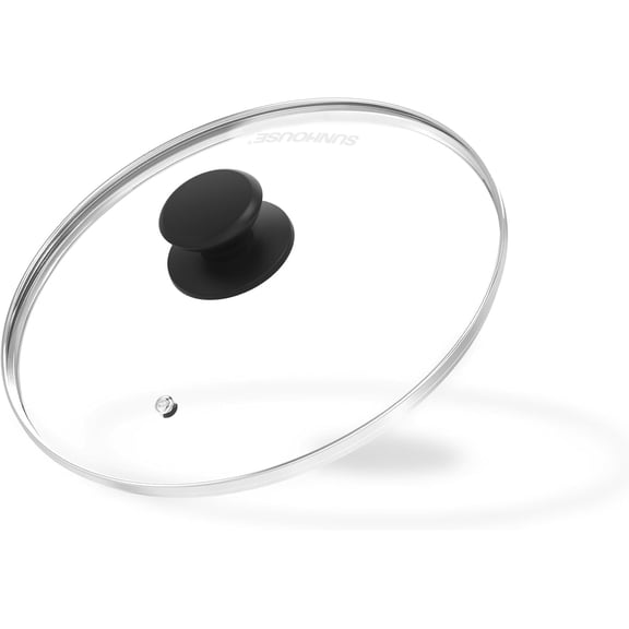 Sunhouse 12” Glass Lid for Pots, Pans, Woks & Skillets - Tempered Glass Replacement Lid with Heat-Resistant Knob - Fit 12” (30cm) Cookware, Dishwasher Safe, Oven Safe