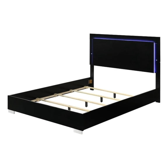 Suni King Size Bed w LED Headboard-Piano Black Wood Frame