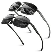 Sunier Classic Polarized Sunglasses for Men, Al-Mg Frame Men Shades,100% UV400-2 Pairs
