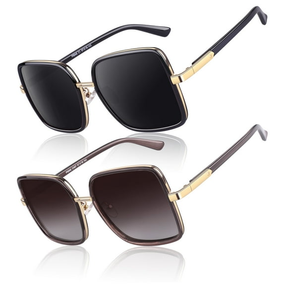Sunier Oversized Square Polarized Sunglasses for Women Fashion Shades for Women-2 Pack