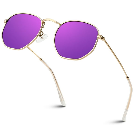 Sunier Polarized Purple Fashion Sunglasses Girls Women Ultralight Hexagon Metal Shades