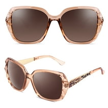Sunier Polarized Square Oversized Brown Sunglasses for Womenwith Sparkly Rhinestone