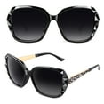 thumbnail image 1 of Sunier Polarized Square Oversized Trendy Fashion Black Sunglasses for Women with Sparkly Rhinestone, 1 of 7