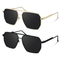 Sunier Polarized Sunglasses Women Men Fashion Trendy Oversized Polygon Retro Metal Frame-2 Pairs