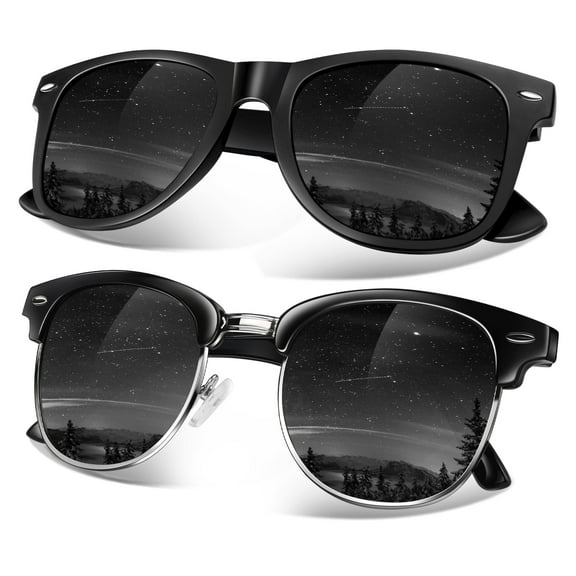 Sunier Polarized Sunglasses for Men Women Classic Retro Black Shades for Driving Fishing UV Protection -2 Pack