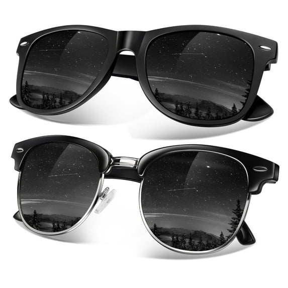 Sunier Polarized Sunglasses for Men Women Classic Retro Black Shades for Driving Fishing UV Protection -2 Pack
