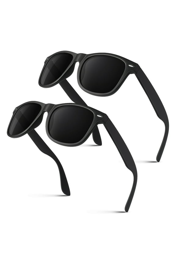 Polarized Sunglasses for Men Women Classic Retro Black Shades for Driving Fishing UV Protection -2 Pack