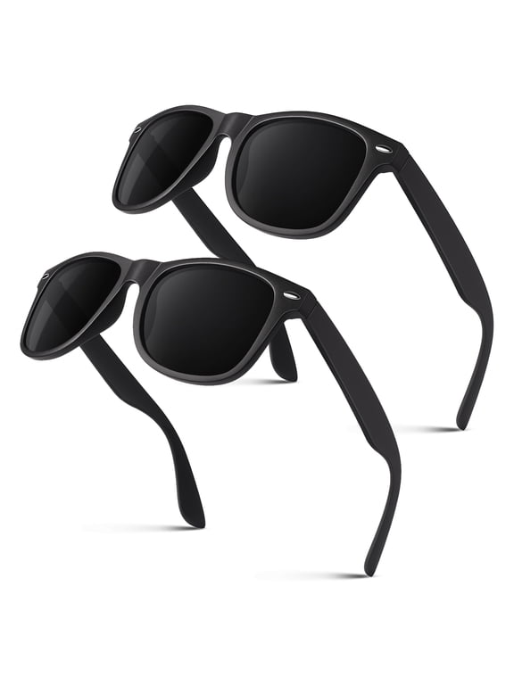 Polarized Sunglasses for Men Women Classic Retro Black Shades for Driving Fishing UV Protection -2 Pack