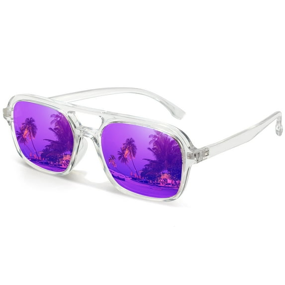 Sunier Purple Retro Pilot Sunglasses for Women Gilrs Men Double-Bridge Vintage 70s Trendy Fashion Square Sun Glasses
