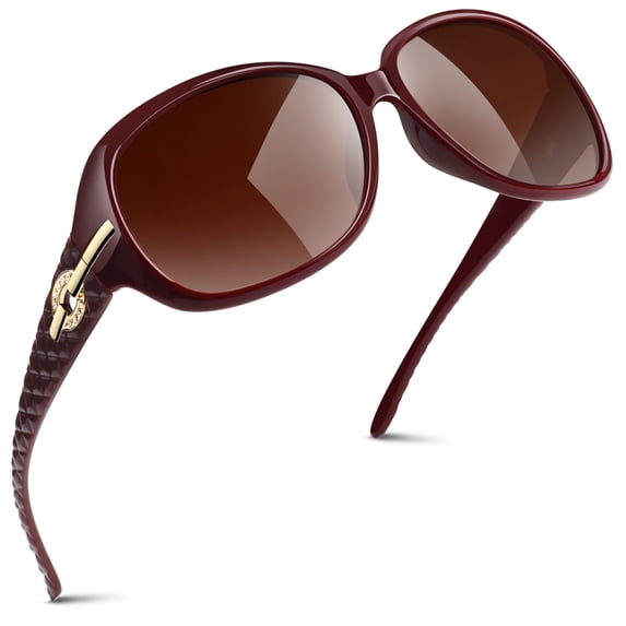 Sunier Oversized Sunglasses for Women Butterfly Style Burgundy Polarized Sunglasses with Crystal Decor UV Protection