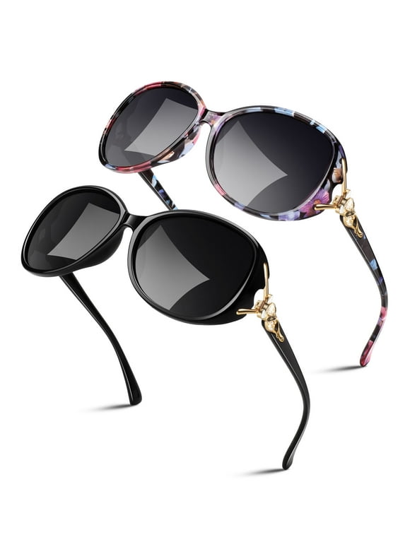 Sunier Retro Oversized Butterfly Polarized Sunglasses for Women Elegant Ladies Shades-2 Pairs