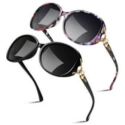 Sunier Retro Oversized Butterfly Polarized Sunglasses for Women Elegant Ladies Shades-2 Pairs