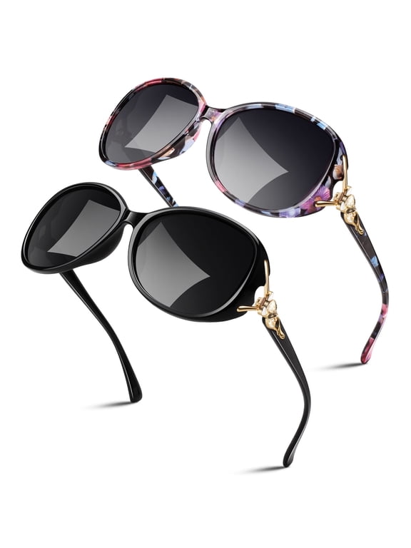 Retro Oversized Butterfly Polarized Sunglasses for Women Elegant Ladies Shades-2 Pairs
