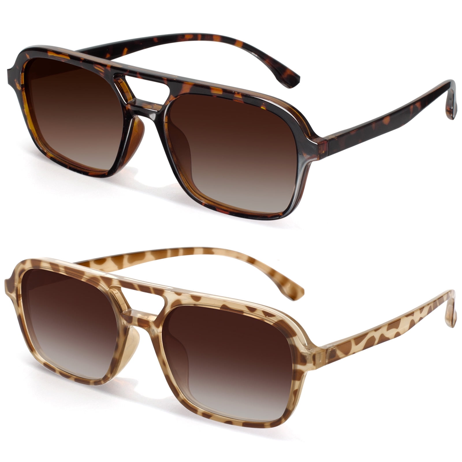 Sunier Retro Pilot Sunglasses, Double-Bridge UV400 Polarized 