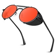 Sunier Retro Round Non-Polarized Steampunk Sunglasses Men Women Shield Goggles Red Shades