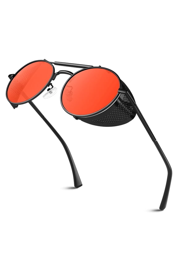 Retro Round Non-Polarized Steampunk Sunglasses Men Women Shield Goggles Red Shades