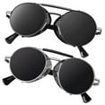 thumbnail image 1 of Sunier Retro Round Polarized Steampunk Sunglasses Men Women Shield Goggles Shades-2 Pairs, 1 of 10