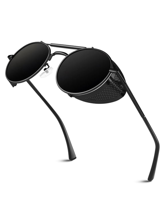 Retro Round Polarized Steampunk Sunglasses Men Women Shield Goggles Shades