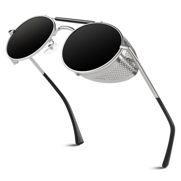 Sunier Retro Round Polarized Steampunk Sunglasses Men Women Shield Goggles Shades