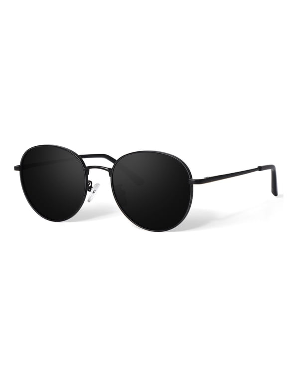 Round Polarized Trendy Sunglasses for Women Metal Frame Retro Shades