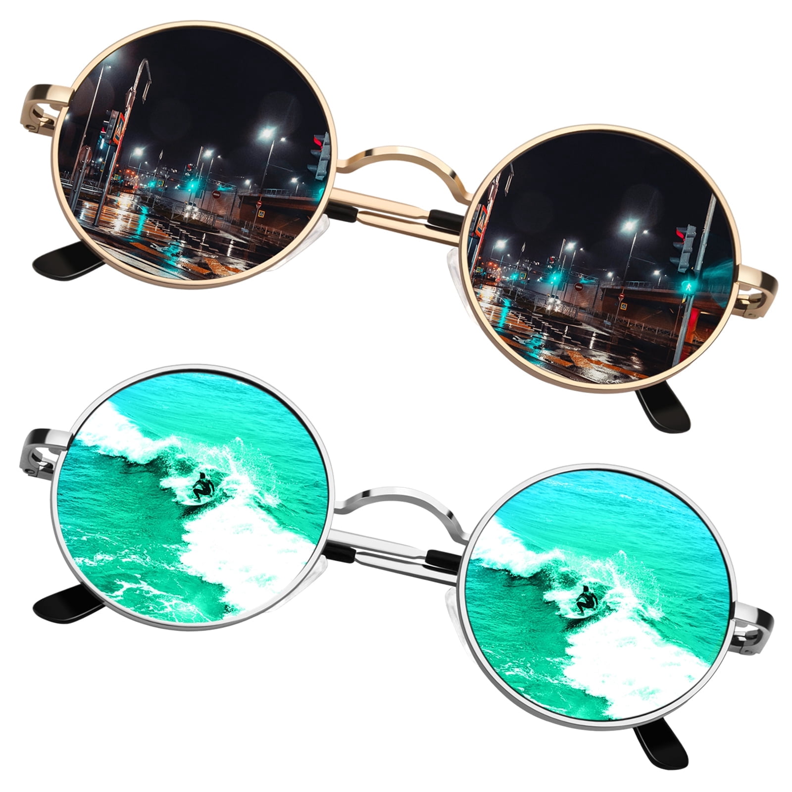 Sunier Round Sunglasses Retro 70s Polarized Hippie Lennon  display picture 3