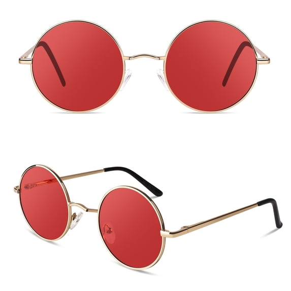Sunier Round Sunglasses Retro 70s Polarized Hippie Lennon Metal Frame Men Women