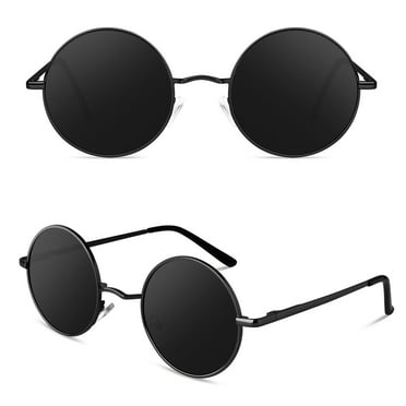 Sunier Round Sunglasses Retro 70s Polarized Hippie Lennon Metal Frame Men Women