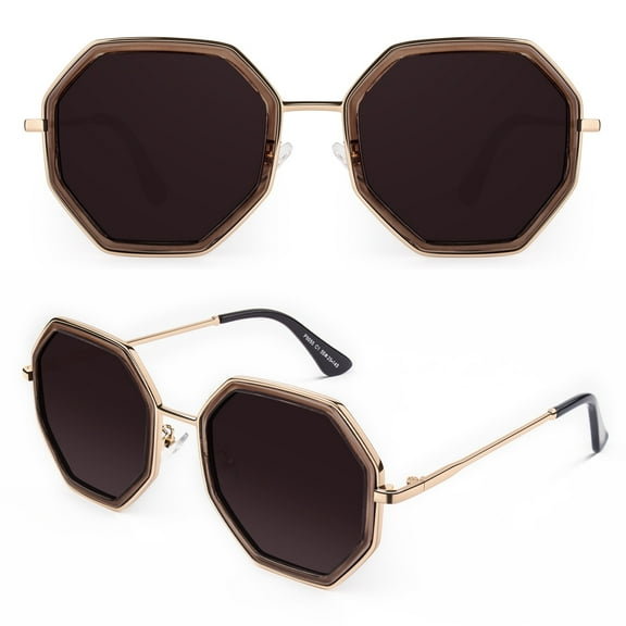 Sunier Square Sunglasses for Women Retro Polygon Metal Polarzied Shades UV Protection