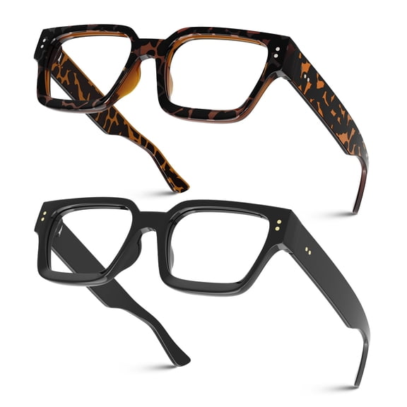 Sunier Square Thick Frame Non-Prescription Clear Lens Glasses for Women, Trendy Eyeglasses, UV400 Protection-2 Pack