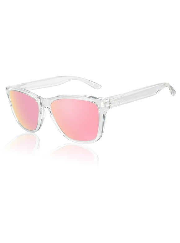 Sunier Vintage Polarized Pink Sunglasses Girls Stylish Transparent Frame for Young Women