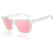 Sunier Vintage Polarized Pink Sunglasses Girls Stylish Transparent Frame for Young Women