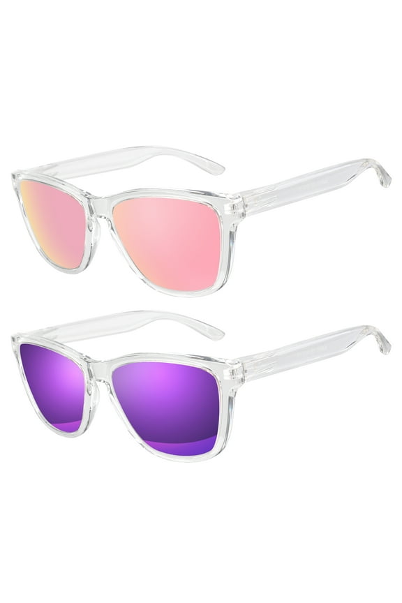 Vintage Polarized Women's Sunglasses Stylish Transparent Frame for Young Girls-2 Pairs