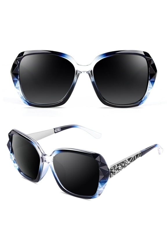 Women Polarized Square Oversized Sunglasses with Sparkly Rhinestone