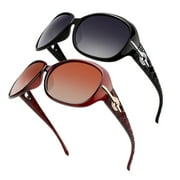 Sunier Women's Oversized Butterfly Crystal-Decorated Polarized Sunglasses for Women-2 Pack