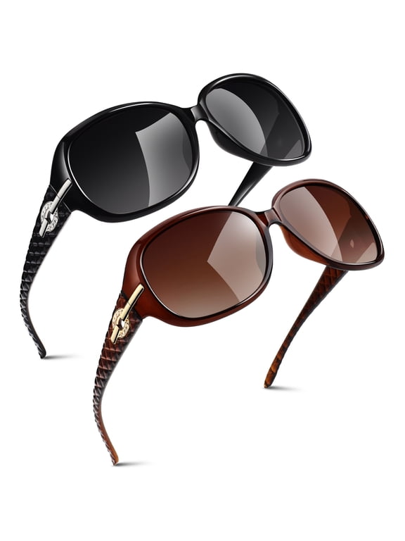 Oversized Sunglasses for Women Butterfly Style Polarized Sunglasses with Crystal Decor UV Protection-2 Pack