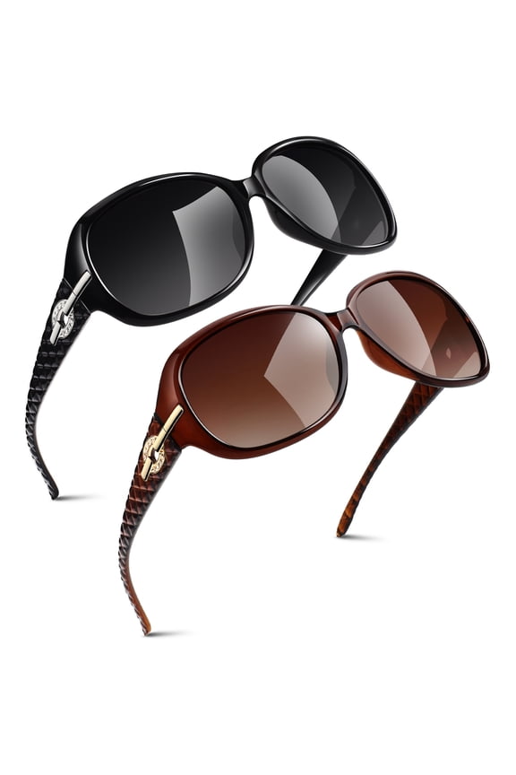 Oversized Sunglasses for Women Butterfly Style Black Polarized Sunglasses with Crystal Decor UV Protection