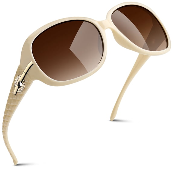 Sunier Oversized Sunglasses for Women Butterfly Style Cream Polarized Sunglasses with Crystal Decor UV Protection