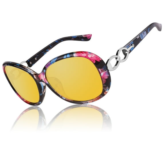 Sunier Women's Oversized  Night Vision Glasses Butterfly Shades for Driving