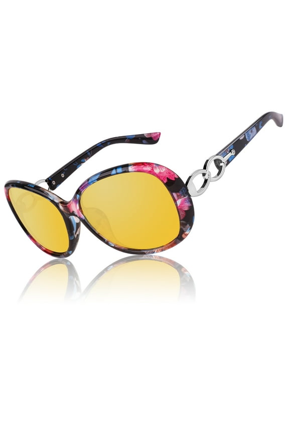 Women's Oversized Night Vision Glasses Butterfly Shades for Driving