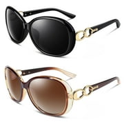SUNIER Women's Oversized Polarized Sunglasses Butterfly Shades for Driving-2 Pack