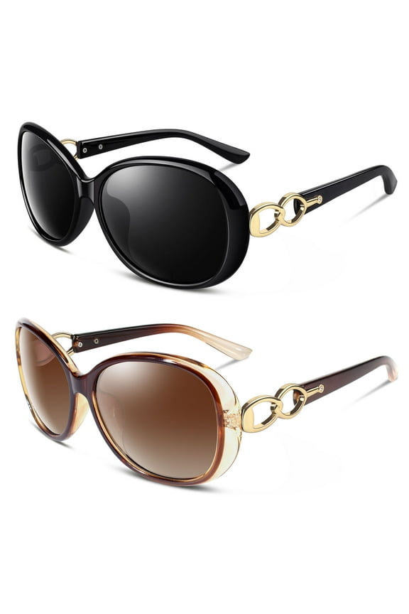 Women's Oversized Polarized Sunglasses Butterfly Shades for Driving-2 Pack