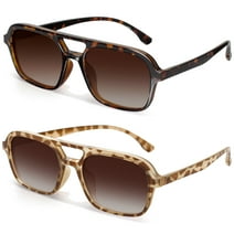 Sunier Women's Retro 70s Pilot Polarized Double-Bridge Trendy Fashion Tortoise Sunglasses 2 Pack