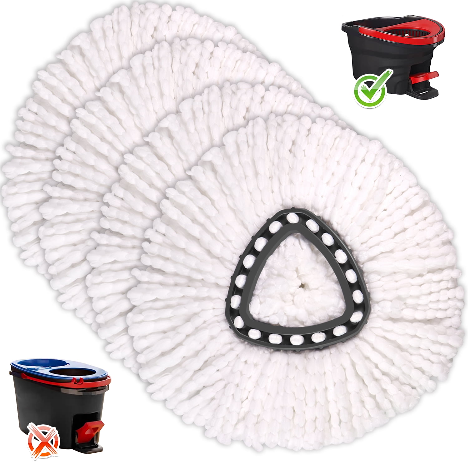 4-Pack White Cotton Microfiber Spin Mop Replacement Heads