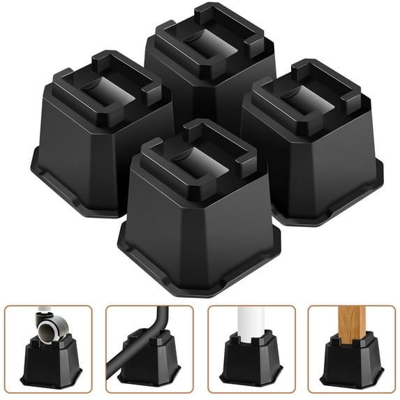 Sunifier Adjustable 6" Heavy-Duty Bed Risers with Anti-Slip Rubber Base, Black, 4 Pack