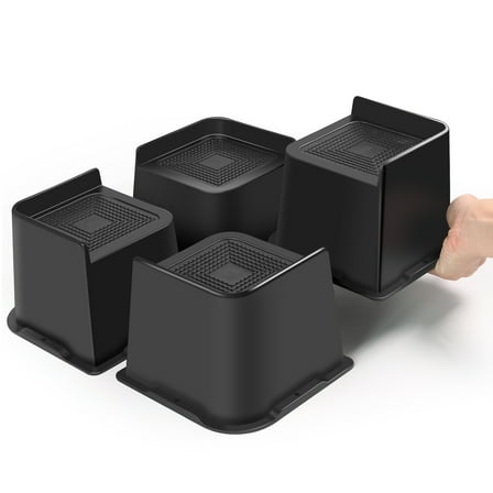 Sunifier Adjustable Height Furniture Risers, Polypropylene Black, 4", 4 Pack