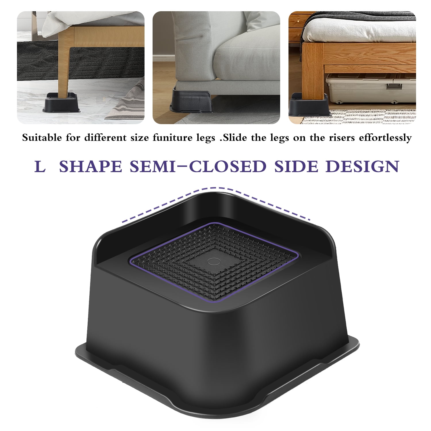 Sunifier 3 Inch Heavy Duty 4 Pack L Shape Bed Risers Supporting 7000LBs