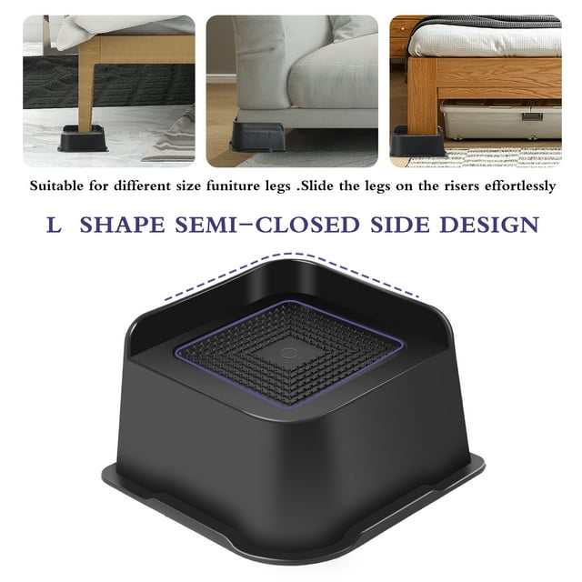 Sunifier 3 inch Heavy Duty Furniture Risers, L Shape 4 Pack, Supports