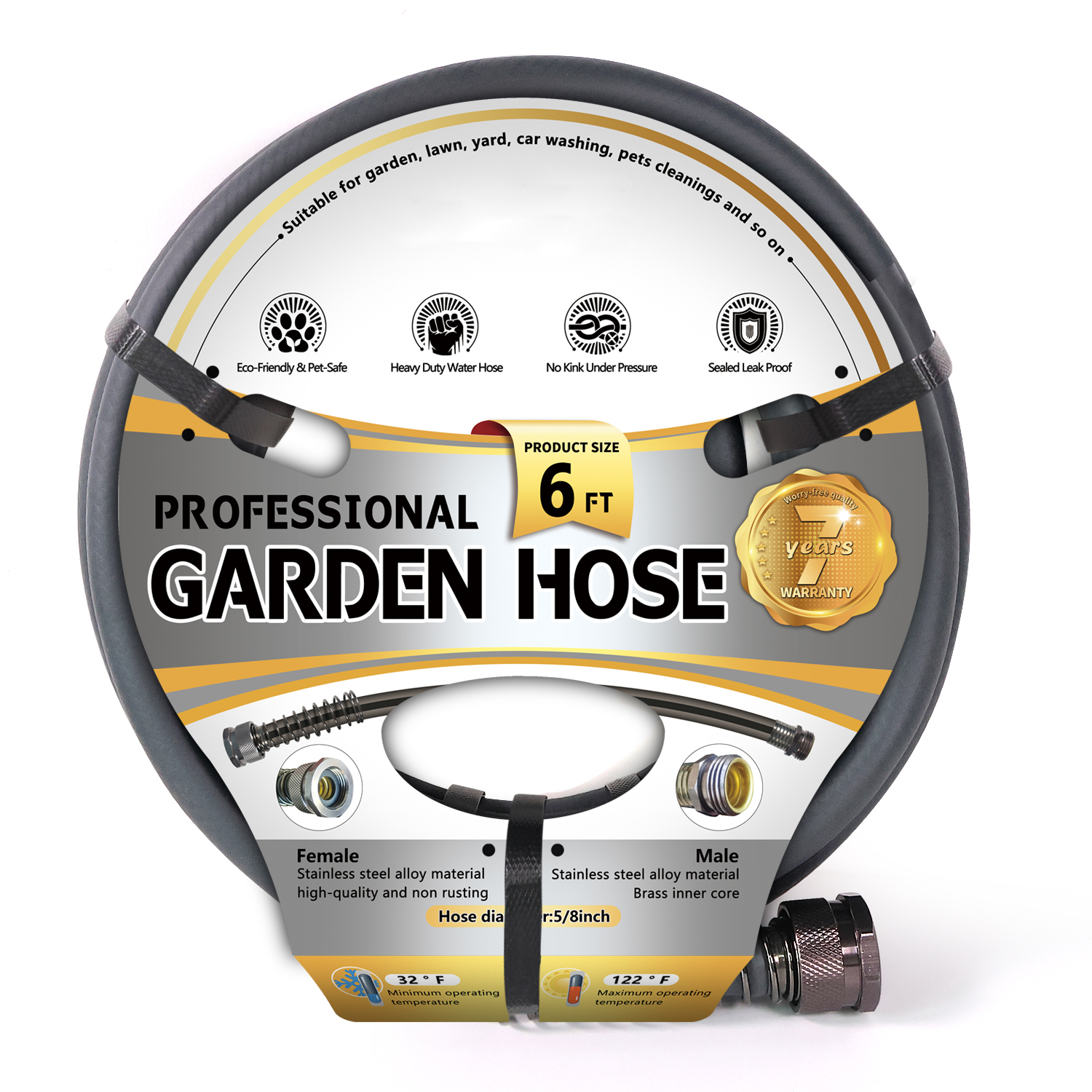 EADUTY Tubo Da Giardino Ibrido 5/8 X 50 Piedi, Leggero E Antiattorcigliamento, Raccordi In Ottone Massiccio Con Girella, Grigio/Rosso