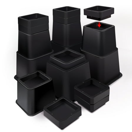 Sunifier Heavy Duty Bed Risers 1-10 inch Adjustable  Furniture Risers for Bed Frame Legs, Bed Lifts Risers for Table, Couch,Desk,  Sofa Dorm Bed Risers(Black, 1-10 inch)